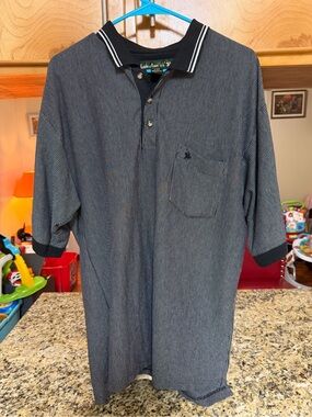 Vintage Men's Black Thin-Stripe Polo with Pocket